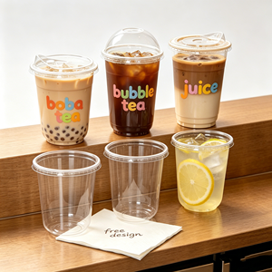 Vasos de PP en Forma de U de 12oz, 14oz y 16oz, Blancos Transparentes, con Logotipo Personalizado, 90mm de Diámetro, para Café Helado, Smoothies, Té de Burbujas, Fiestas y Catering - Product Image 1