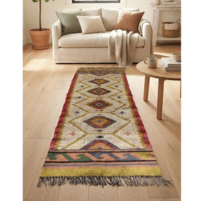 Moroccan <b>Boho</b> Runner <b>Rug</b> | Handwoven Wool Jute Tribal Geometric Carpet for Farmhouse Hallway Entryway Bedroom Living Room Decor - Product Image 1