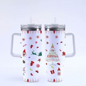 Christmas Gift 40OZ Custom Color Travel Vacuum <b>Flasks</b> Coating Stainless Steel Tumbler <b>with</b> Handle and <b>Straw</b> Mugs - Product Image 4