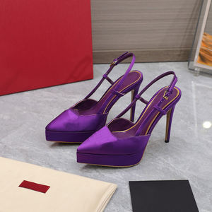 Sandales à talons hauts en cuir véritable de luxe pour femmes, talons aiguilles en satin, sandales décontractées à talons hauts - Product Image 2