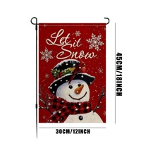 Drapeau personnalisé de Noël de haute qualité pour jardin, 12x18 pouces, en lin, motif bonhomme de neige et écharpe écossaise, avec inscription 'Let It Snow'