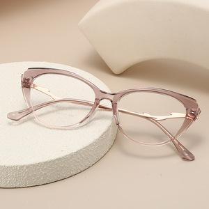 Cat Eye Full-<b>Frame</b> Eyeglasses <b>Frames</b> Full Rim Lightweight Solid Color Women's Fashion Clear Pink <b>Frame</b> for Daily Wear - Product Image 1