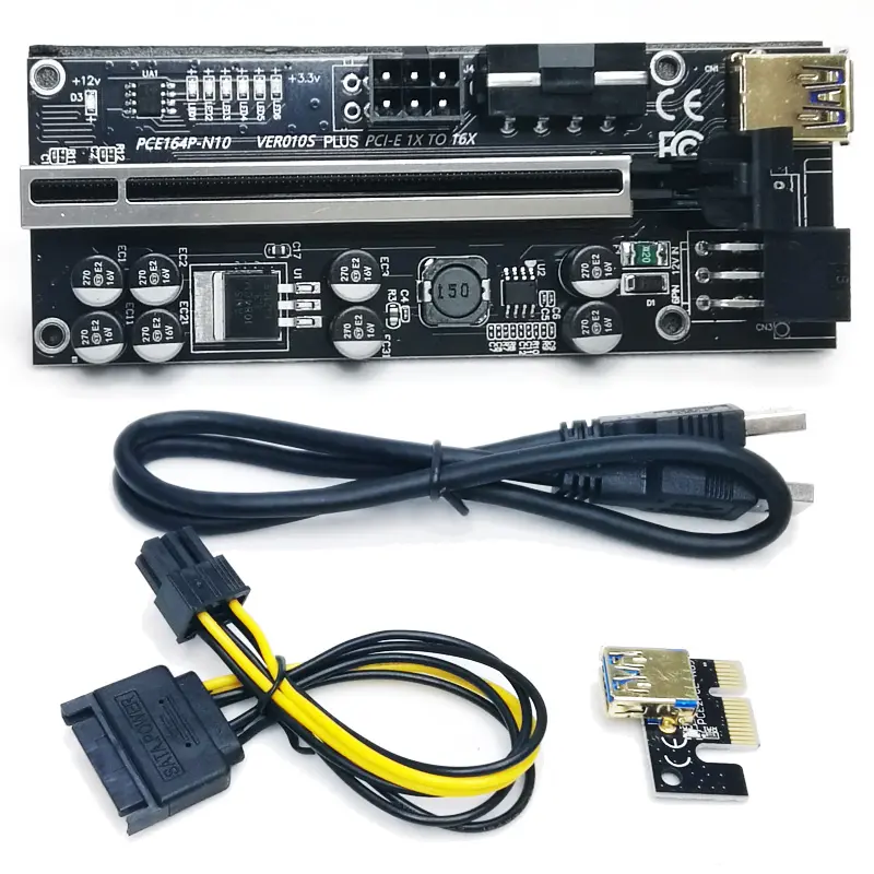 010S בתוספת Riser 8 קבלים Molex כפול 6 סיכות זהב USB 3.0 1X 16X Extender 1X כדי 16X 6PIN PCIE החדש Riser 010S בתוספת משכימי