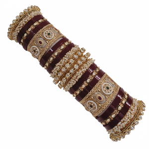 Traditional <b>Gold</b> Plated Acrylic <b>Bangle</b> <b>Set</b> with Pearl and Pota Stone Work - Product Image 2