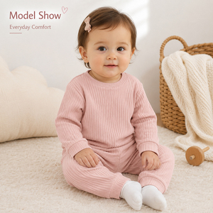 Groothandel Kinderkleding Babykleding Unisex Effen Herfst Winter Mouwloze Baby Pyjama Set - Product Image 2