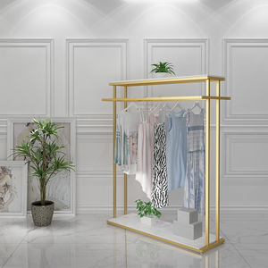 Luxury <strong>Island</strong> Gold Metal <strong>Cloth</strong> <strong>Display</strong> Stand Clothing <strong>Display</strong> for Store - Product Image 1