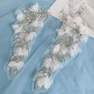 Aplique de <span class=keywords><strong>Chiffon</strong></span> com Strass e Miçangas, Bordado Artesanal em Tule para Vestido de Noiva Chinês Cheongsam - Suprimentos para Noivas - Product Image 3