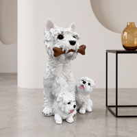 Ensemble de 3 statues de West Highland White Terrier en résine, réalistes, pour jardin, décoration extérieure, sculpture pour cour, pelouse, terrasse