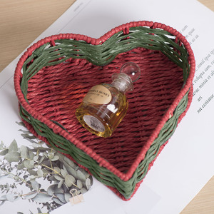 Handmade Paper Rope Heart Shaped <b>Storage</b> <b>Basket</b> Red Green Woven Desk Organizer For Keys And Small Items - Product Image 1