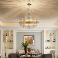 Îlot de cuisine américain Vintage Design moderne cristal laiton brossé Led lustre linéaire plafonnier de luxe suspension lumineuse