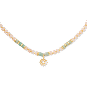 Collar de Plata de Ley 925 de Moda Gemnel, Collar de Oro con Cuentas en Tonos Solares - Product Image 1