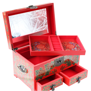 High Quality Hand-painted Lacquerware Wooden Jewelry Box case Package Inlaid Wedding Gift Chinese Wooden Jewelry Box