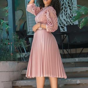 Abito Estivo da Donna <span class=keywords><strong>Taglie</strong></span> <span class=keywords><strong>Forti</strong></span> con Pizzo Traforato <span class=keywords><strong>Sexy</strong></span>, Plissettato, Elegante, Maniche Medie e Cintura per Ufficio - Product Image 4