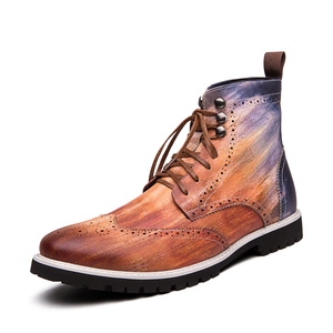Unique Design Red Silver Blue Color High Top <strong>Brogue</strong> Models Fashion Classic Durable Ankle PU Leather <strong>Boots</strong> for <strong>Men</strong> - Product Image 2