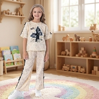 Ensemble de 2 pièces pour femme, t-shirt à manches courtes avec imprimé papillon, pantalon long évasé avec nœud décoratif, ensemble décontracté pour tous les jours