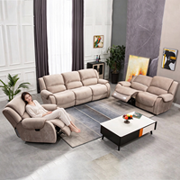 Ensemble de canapés inclinables beiges en gros, canapé 3 places, causeuse et fauteuil inclinable en tissu doux pour salon