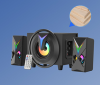 Speaker Desktop Kayu Nirkabel RGB untuk Gaming Komputer dengan Koneksi BT 5.0/3.5mm SD AUX