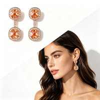G814B Charmes de luxe élégants pour mariages et événements, boucles d'oreilles pour femmes en laiton avec fleur bleue magnifique, boule mignonne, Zircon cubique DUBAI