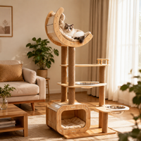 Arbre à chat en bois massif avec condo et griffoir pour grands chats, en panneaux multicouches de bois massif