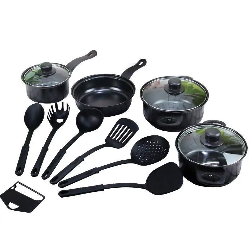 13 Pieces Non Stick Iron Pots Frying Pan with Lids Cooking Utensils Set Factory Direct Divided Frying Pan
