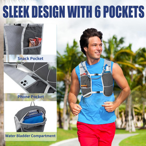Gilet d'hydratation unisexe léger et tendance en nylon imperméable avec fermeture éclair, pour course, marathon, trail, avec ceinture à coussin d'air et logo personnalisé - Product Image 2