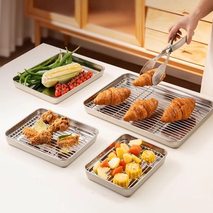 Stainless Steel Baking Tray Rectangle Oil Draining Rack Oven Safe Household Cooking Tray - Product Image 1