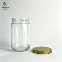 Pot en verre rond traditionnel à col fileté, transparent, pour cornichons, gelée, aliments secs et organisation de la cuisine