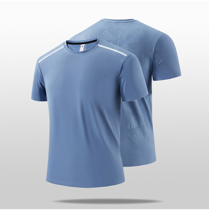 Maglietta da uomo fresca e traspirante ad asciugatura rapida estiva a maniche corte larga sportiva Casual Top con collo solido per il Fitness - Product Image 3