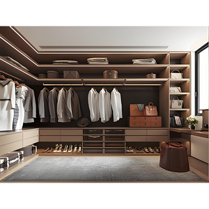 Système <span class=keywords><strong>de</strong></span> dressing en bois sur mesure, armoire ouverte, rangement moderne <span class=keywords><strong>de</strong></span> luxe en U, dressing intégré du <span class=keywords><strong>sol</strong></span> au plafond - Product Image 1