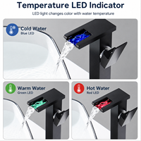 Robinet de lavabo cascade à LED monté sur le comptoir, mitigeur chaud/froid avec capteur de température et éclairage