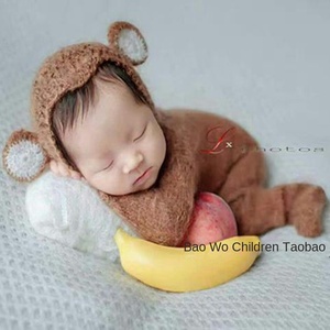 Po Wo, sombrero para recién nacido y traje con capucha, accesorios de fotografía para niños y niñas, ropa tejida para fotos, suministros para bebés - Product Image 5