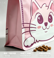 Sachet de nourriture pour chat à fond carré avec huit soudures latérales, étanche, anti-humidité, refermable, pour stockage d'aliments pour animaux de compagnie