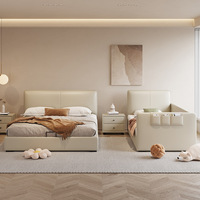Lit moderne extra-large en cuir véritable, lit en bois adapté aux petits espaces ou chambres à coucher, cadre en bois, double taille