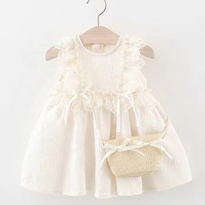 Nouvelle robe d'été pour filles avec nœud Design manches volantes princesse dentelle col rond Style coréen motif 3D bambou panier sac - Product Image 1