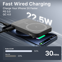 Nobis 22.5W 5000mAh Batería Externa Magnética Ultra Delgada con Carga Inalámbrica, Mini Cargador Portátil con Cable Integrado