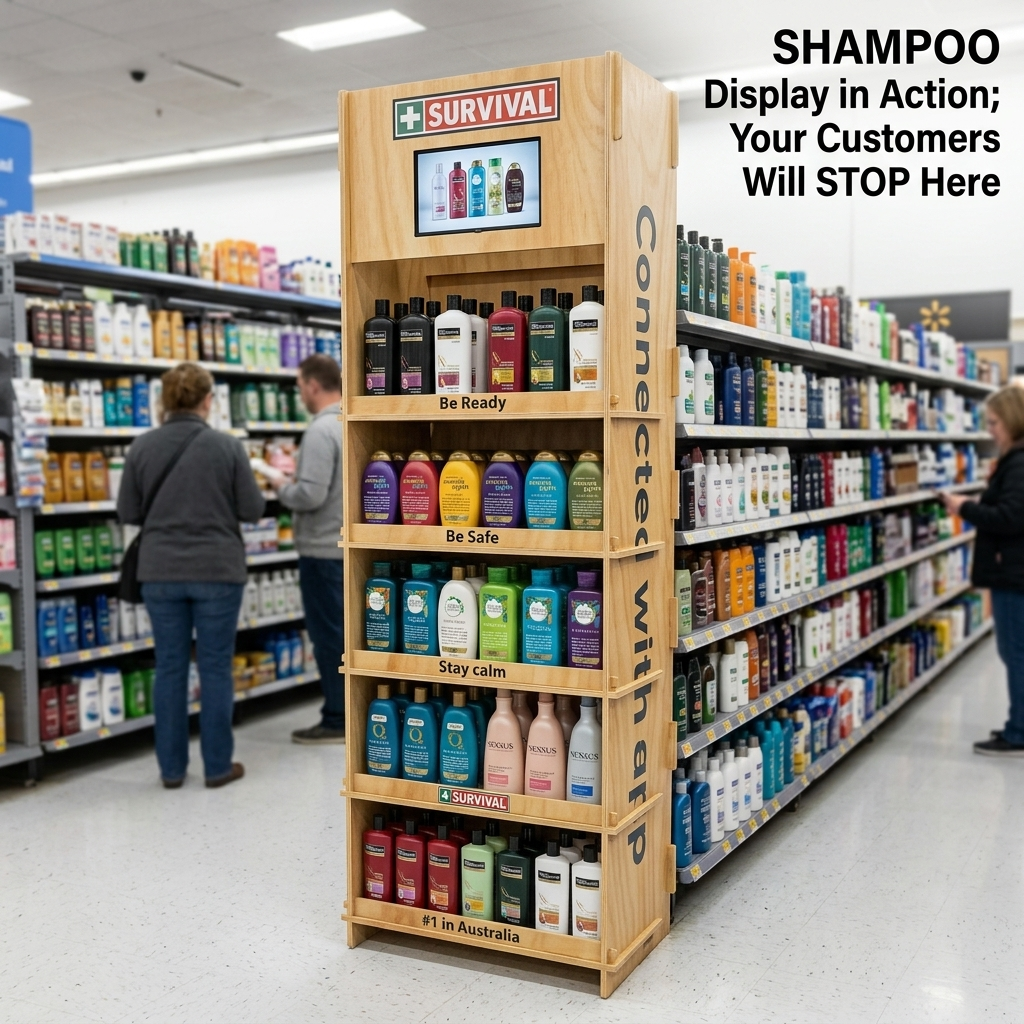 Wholesale Customized Floor Standing Wooden Shampoo Conditioner Essential Oi Shower Gel Display Stand Retail Display Stand Store — view 2