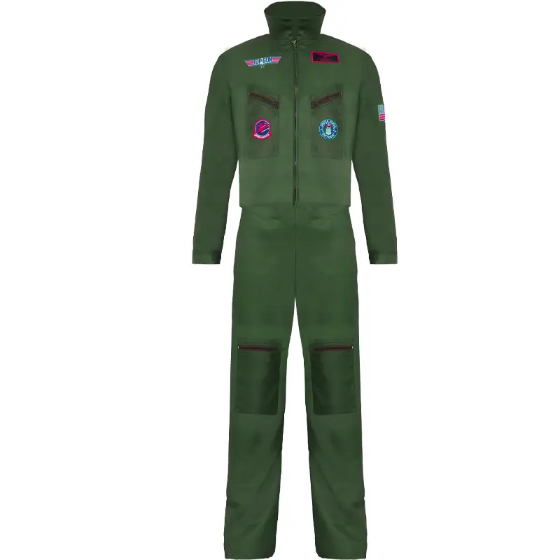 トップガン映画コスプレアメリカ空軍制服ハロウィンコスチューム男性用大人アーミーグリーンパイロットジャンプスーツ