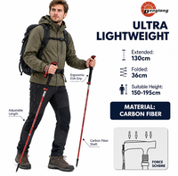 Petit bâton de randonnée pliable en acier au carbone, bâton de trekking à cinq sections pour la randonnée et l'escalade