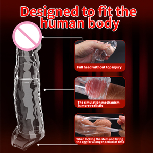Silikon Spike gepunktete gerippte Kondome Zeit verzögerung Dauerhafte wieder verwendbare <span class=keywords><strong>Penis</strong></span> hülle Kristall verlängerung hülse für Männer - Product Image 5