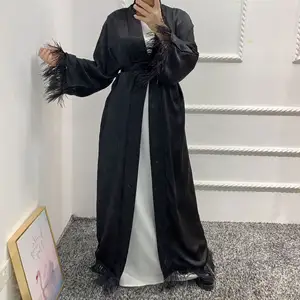2022 latest models of Muslim women cardigan abaya wool lace female robe dress