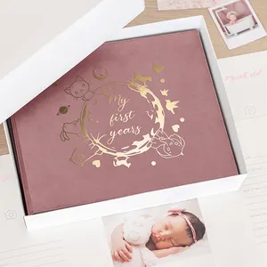 OVO Druck personal isierte benutzer definierte erste Jahr Baby Memory Book für Kinder Kinder rosa Samt Stoff bezug moderne Baby-Dusche Geschenk