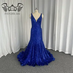 Feishiluo сексуальные блестящие вечерние платья русалки с открытой спиной Королевский синий платье для выпускного вечера Вечернее платье для женщин