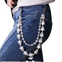 Chaîne de portefeuille multicouche personnalisée pour homme, style Hip Hop Rock, avec perles de chapelet, chaîne de poche, étoile et strass