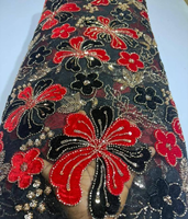 Tissu en dentelle de velours Pretty Bolivia, broderie artisanale, dentelle perlée avec des paillettes et des fleurs en velours, robe de mariée Dubaï