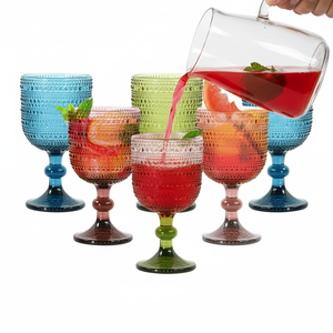 Copas de Vino de Vidrio Vintage de 12 oz, Copas con Tallo y Patrón en Relieve para Bodas y Fiestas - Product Image 5