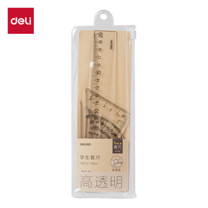 Deli Ruler Set 20cm Transparent Natural Color Student Straight Ruler Plastic High Transparency - Product Image 1