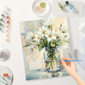 Thanh Lịch Hoa Sơn Bằng Số Kit Cho Người Lớn-Tự Làm Hoa Màu Trắng Trong Lọ Thủy Tinh 16X20 Inches, Không Khung Tinh Tế Nghệ Thuật Quà Tặng - Product Image 3