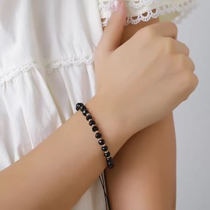 Pulsera de Moda Boho Ajustable con Cuentas de Cristal Negro y Correa Trenzada para Mujer, Accesorio de Joyería - Product Image 4
