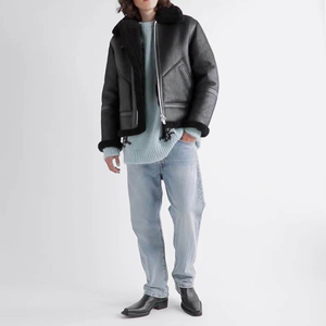 Jaket Kulit Motor Bomber Vintage Musim Dingin dengan Kerah Bulu Kustom OEM untuk Pria - Product Image 4