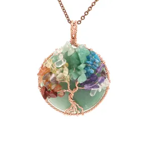 Beautiful 7 Colour Chakra Crystal Powder Tree Of Life Pendants